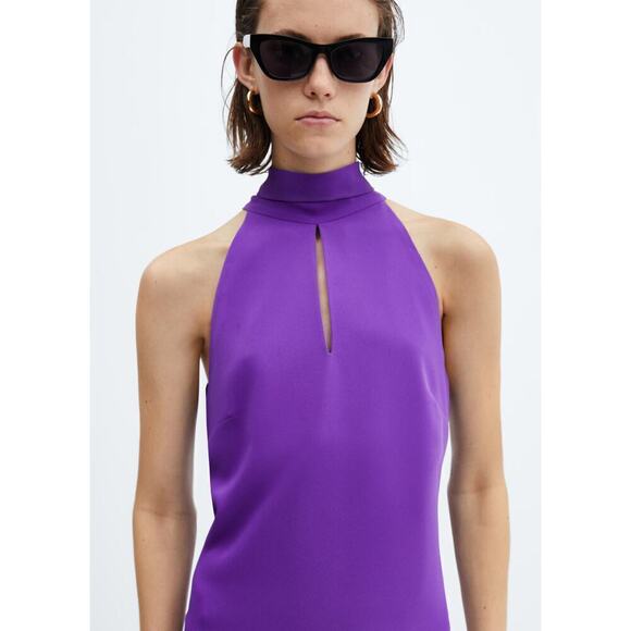 Mango Halter Neck Bow Dress Size 12 Purple Mini Cocktail Party Office Career - Picture 2 of 13